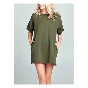 🆕Velzera Olive Pocket Cutout Tunic Dress S🆕